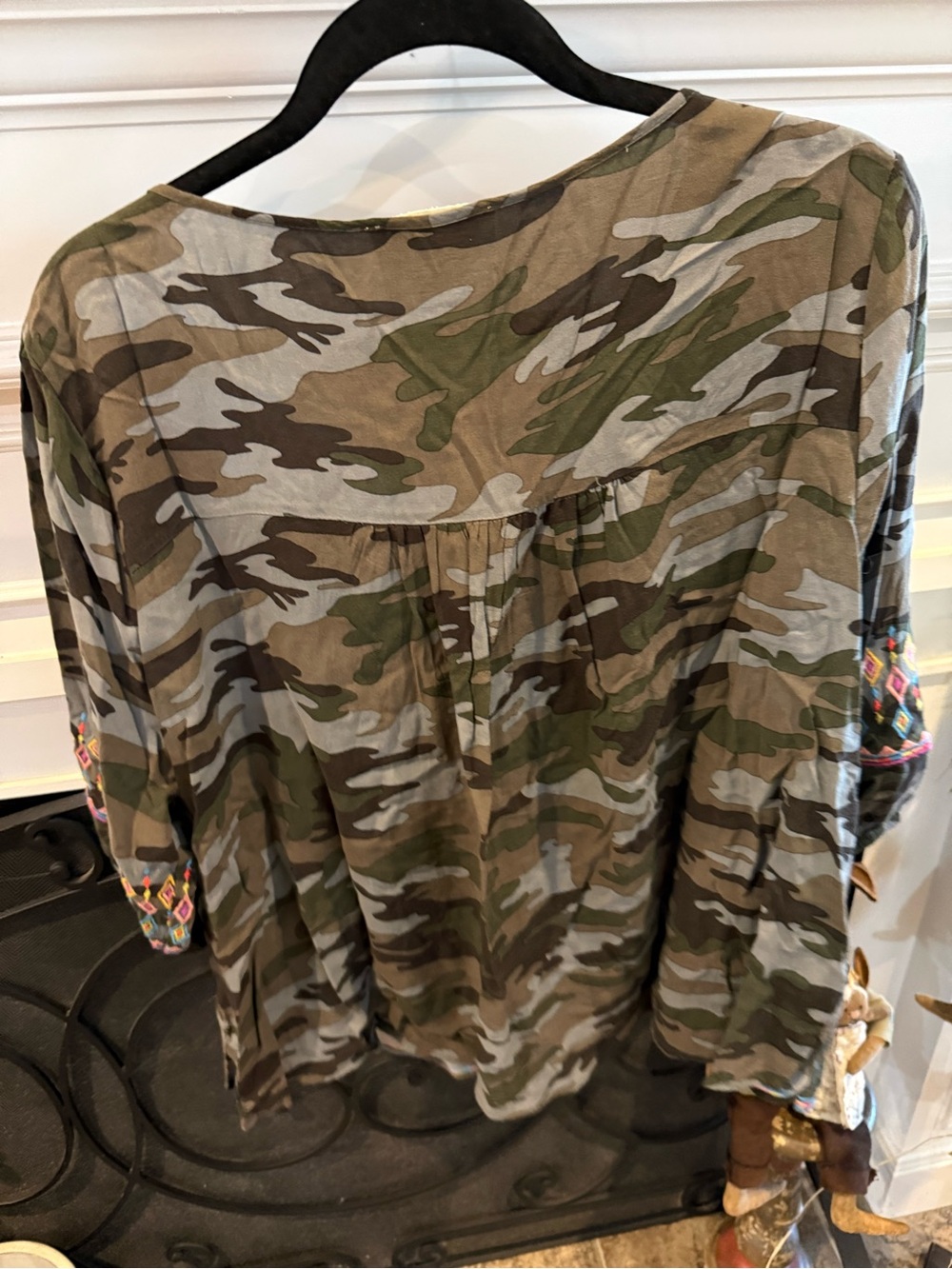 Savanna Jane Olive Camo Embroidered Boho Blouse - Picture 2 of 5